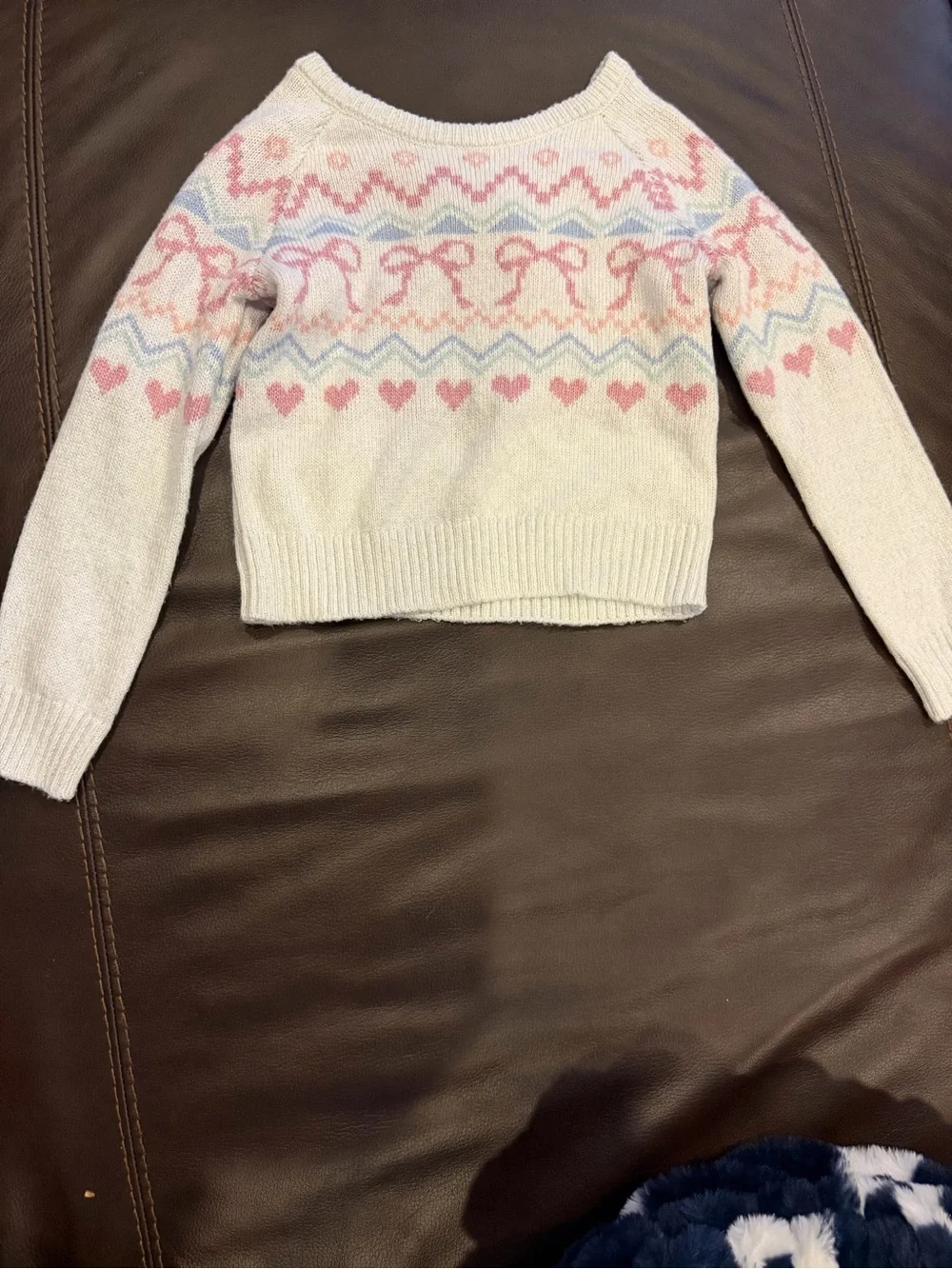 Gymboree Cream Sweater with Pink & Light Blue Fair Isle Motif